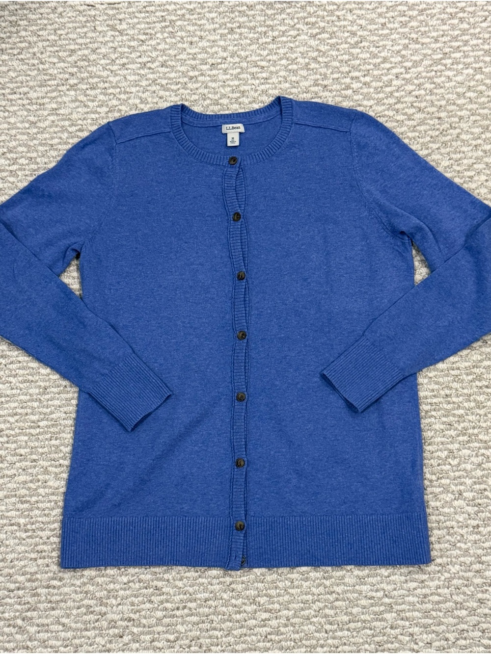 L.L. Bean Blue Crewneck Button-Front Cardigan